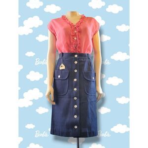 Vintage 60s S/M denim button front skirt & pink linen sleeveless Klein blouse